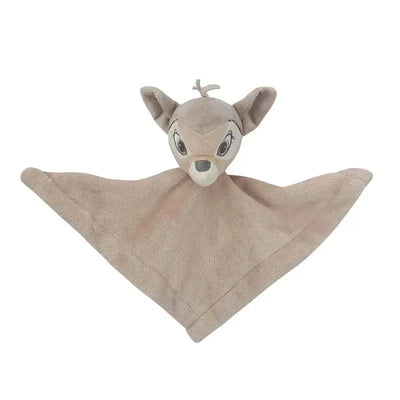Lambs & Ivy Bambi security blanket featuring a plush deer head and soft, tan fabric with a triangular shape.