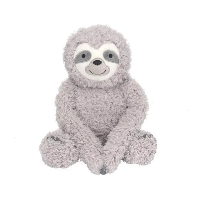 Stuffed sloth plush toy with a gray fluffy body and smiling face, designed for children.