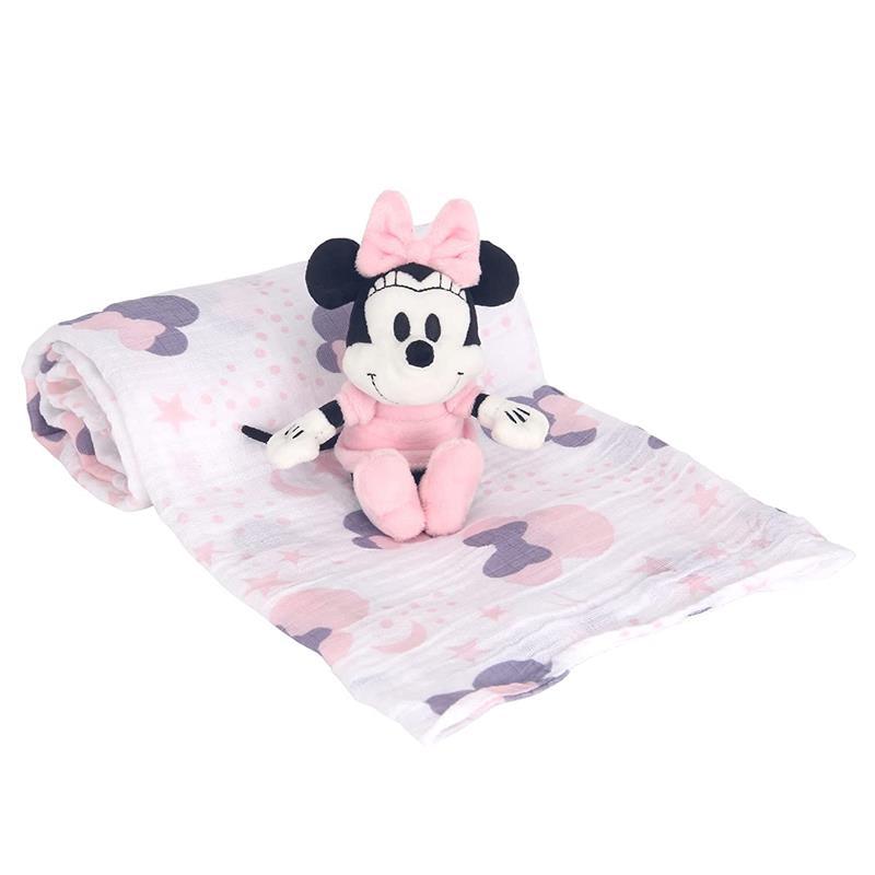 Lambs & Ivy Swaddle Blanket & Plush Toy Gift Set, Minnie Mouse Image 1