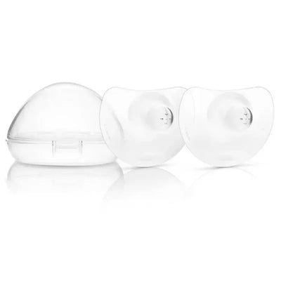 Lansinoh 2Pk Contact Nipple Shield 20mm, featuring two clear silicone shields and a protective case.