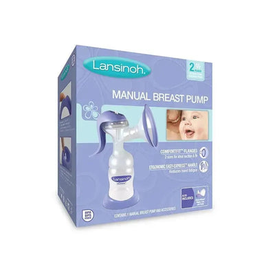 Lansinoh Manual Breast Pump with ComfortFit flanges and ergonomic handle, designed for efficient milk expression.