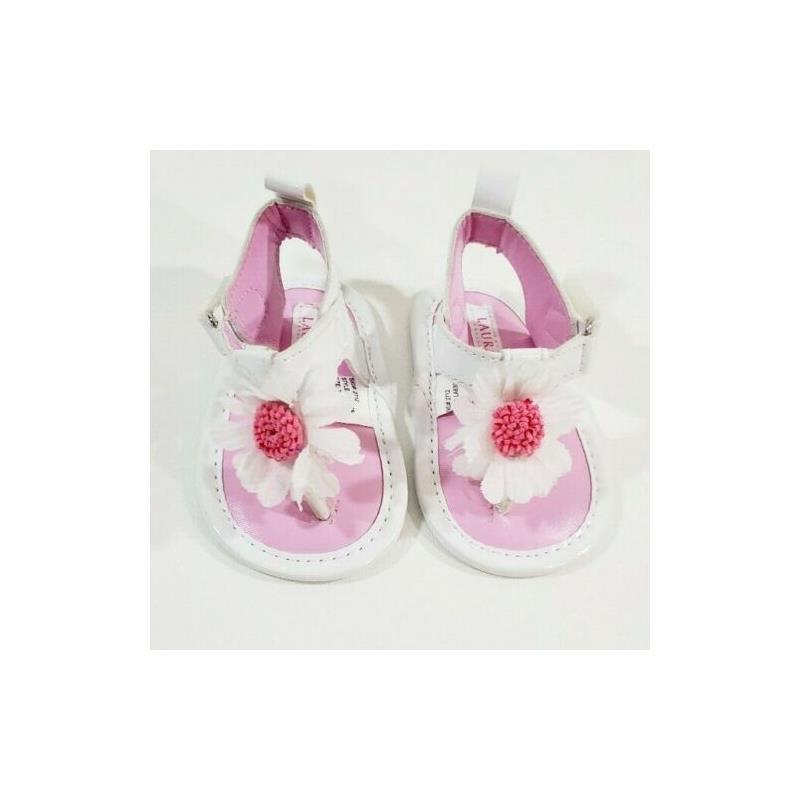 Laura Ashley - Crib Shoes Girl Sandal With Flower, White  Image 3