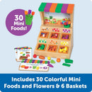Colorful Learning Resources Mini Farmstand Sorting Set featuring 30 mini foods, flowers, and 6 baskets with sorting cards.