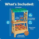 Learning Resources My First Farmstand with a green roof, includes a scale, removable bushel baskets, and play food pieces.