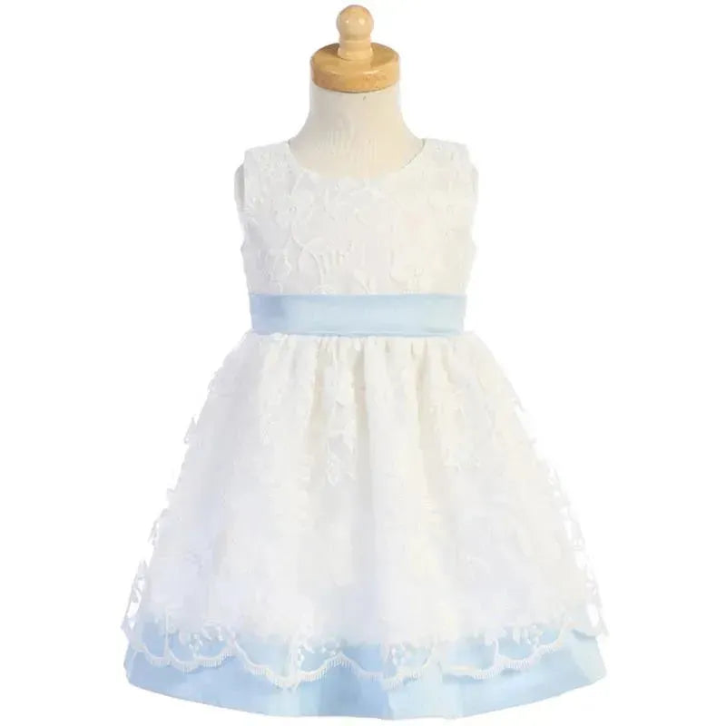 Lito - Baby Girl Embroidered Mesh With Poly Silk Trims, Blue/White Image 1