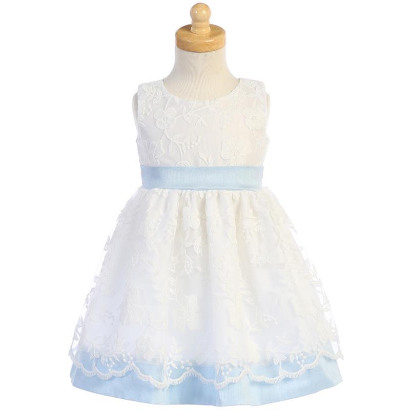 Lito - Baby Girl Embroidered Mesh With Poly Silk Trims, Blue/White Image 1