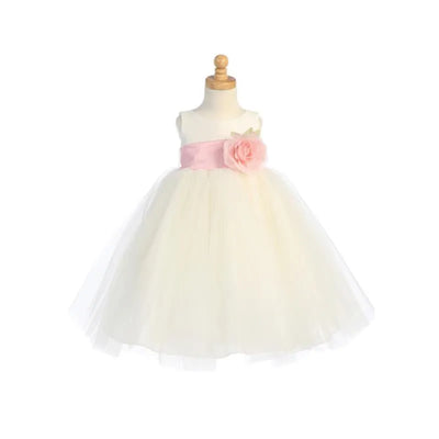 Lito - Baby Girl Poly Silk & Tulle, White/Pink Image 1
