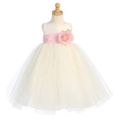 Lito Baby Girl Dress Poly Silk & Tulle, White & Pink Image 1