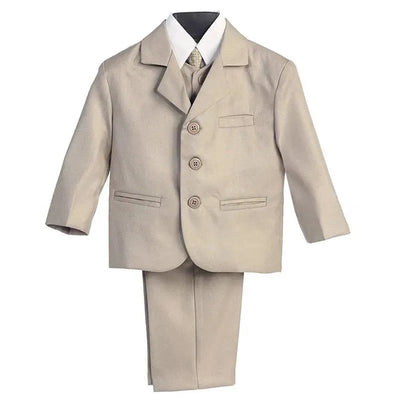 Lito - Boy's 3 Button 5 Piece Suit With Shirt, Vest, And Tie Khaki Image 1