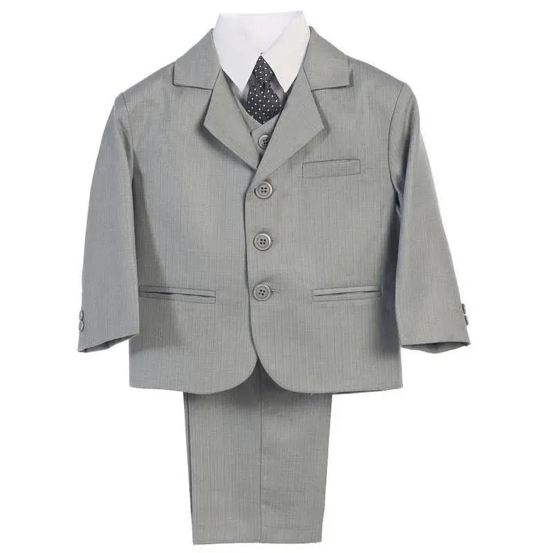 Lito Boy's 3 Button Suit, Light Gray, 5-Piece Image 1