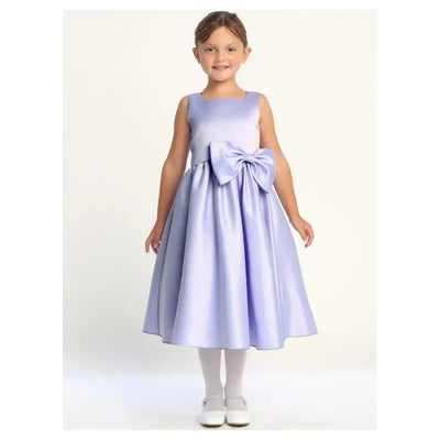 Lito - Girl Satin Dress With A Bow, Lavender Image 1