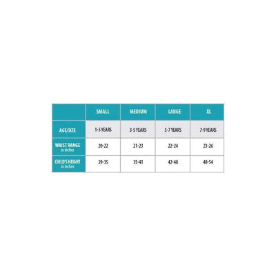 Size chart for Little Adventures Cinderella Princess Dress Up Costume, showing age, waist range, and height.