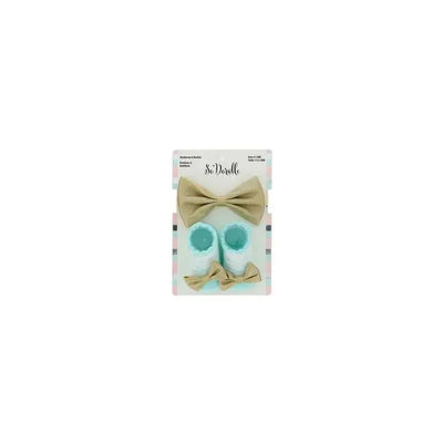 Little Me 2Pc Headwrap and Bootie Set - Aqua/Gold Image 1