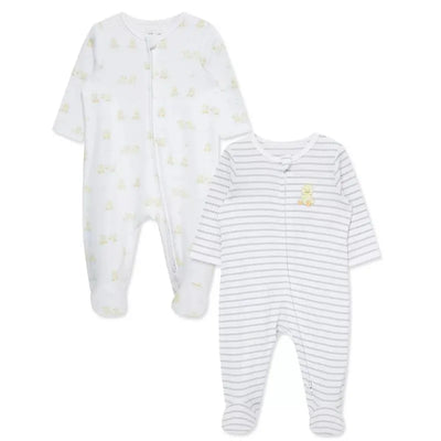 Little Me - 2Pk Baby Footies Ducks White Image 1