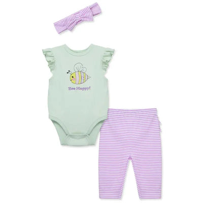 Little Me - 3Pk Baby Girl Bee Happy Bodysuit & Pant Set Image 1