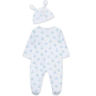 Little Me - Baby Boy Blue Bunny Footie & Hat Image 2