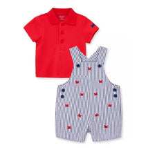 Little Me - Baby Boy Crab Shortall Set, Blue/Red Image 1