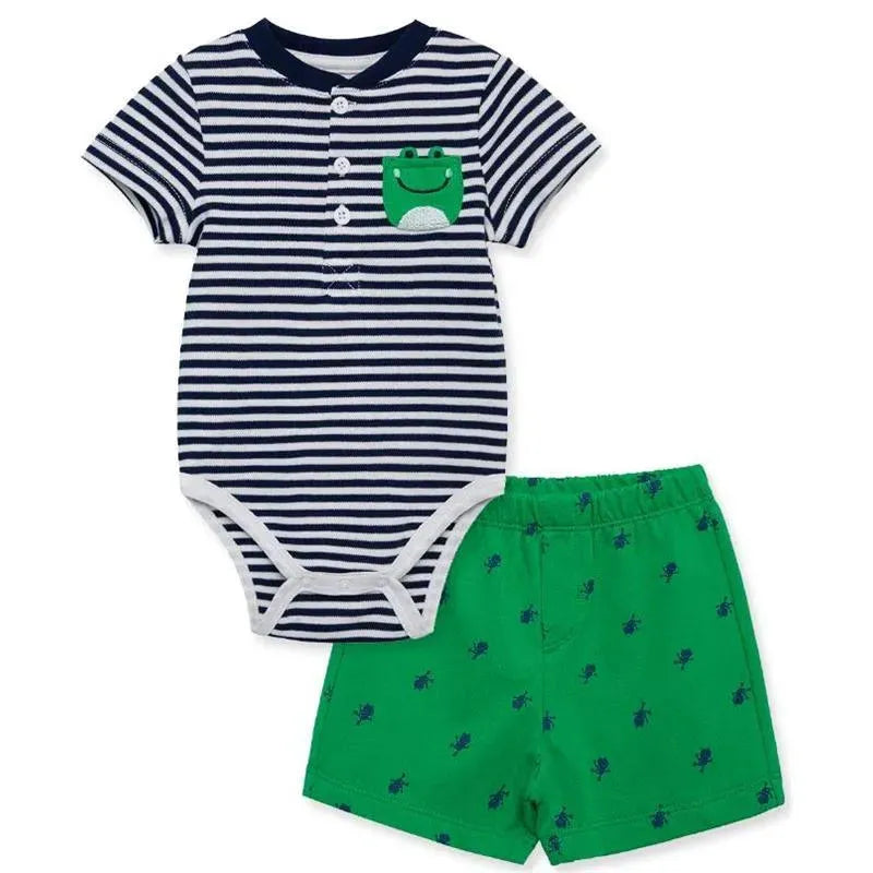 Little Me - Baby Boy Frog Soft Cotton Knit Short Set Image 1