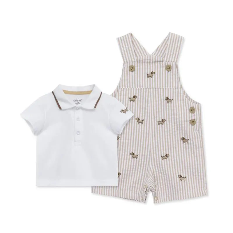 Little Me - Baby Boy Puppies Woven Shortall Set Image 1