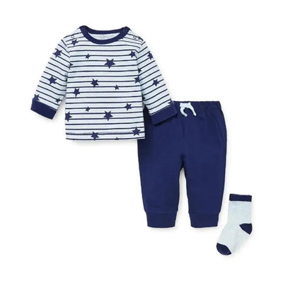 Little Me Baby Boy Star Stripe Jogger, Set of 3 piece Image 1