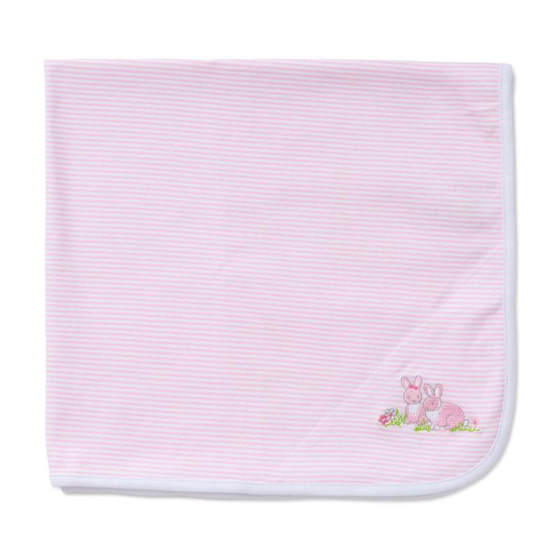 Little Me Baby Bunnies Receiving Blanket, Pink Stripe Image 1
