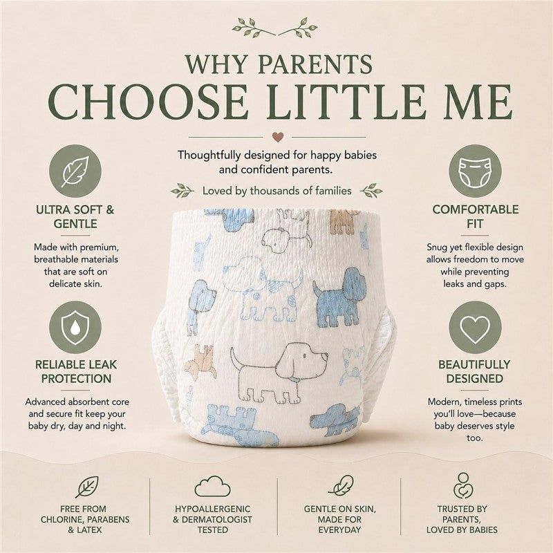Little Me Baby Diapers | Puppy | Sizes 1 | Soft, Absorbent & Gentle on Skin  Image 4