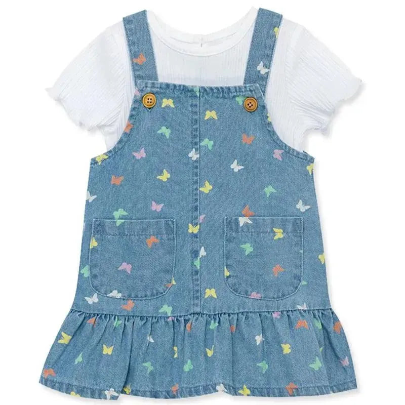 Little Me - Baby Girl Butterfly Cotton Denim Dress Set Image 2