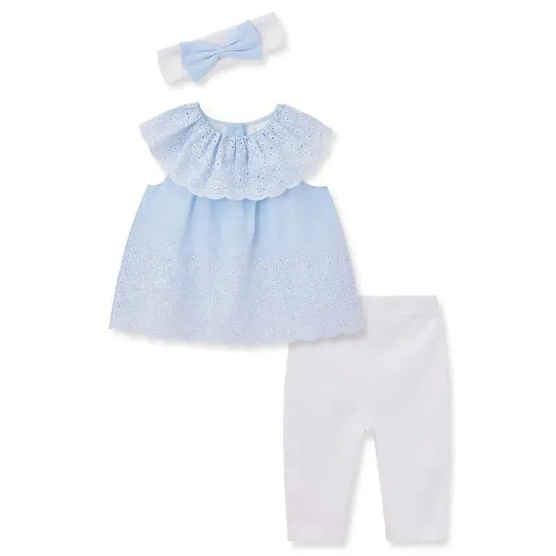 Little Me - Baby Girl Chambray Eyelet Set, White Image 1