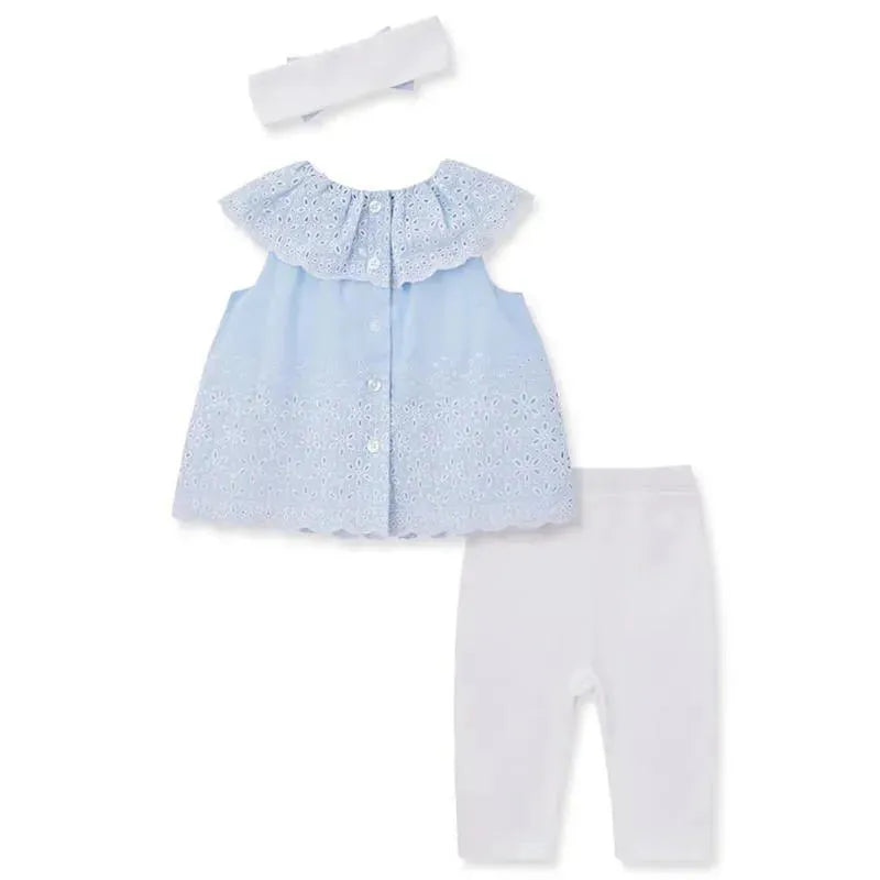 Little Me - Baby Girl Chambray Eyelet Set, White Image 2