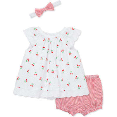 Little Me - Baby Girl Cherry Eyelet Sunsuit, Pink Image 1