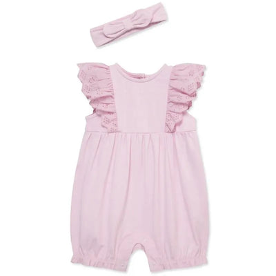 Little Me - Baby Girl Lilac Eyelet Romper & Headband Set Image 1