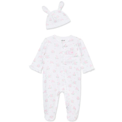 Little Me - Baby Girl Pink Bunny Footie & Hat Image 1