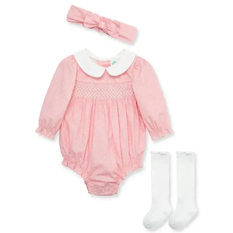 Little Me - Baby Girl Smocked Woven Romper Set & Sock Image 1