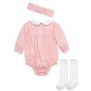 Little Me - Baby Girl Smocked Woven Romper Set & Sock Image 2