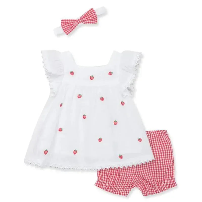 Little Me - Baby Girl Strawberry Woven Short Set & Headband Image 1