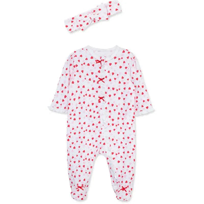 Little Me - Baby Girl Valentine Footie & Headband Image 1