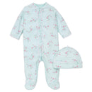 Little Me - Baby Girls Floral Spray Footie With Hat, Mint Image 1