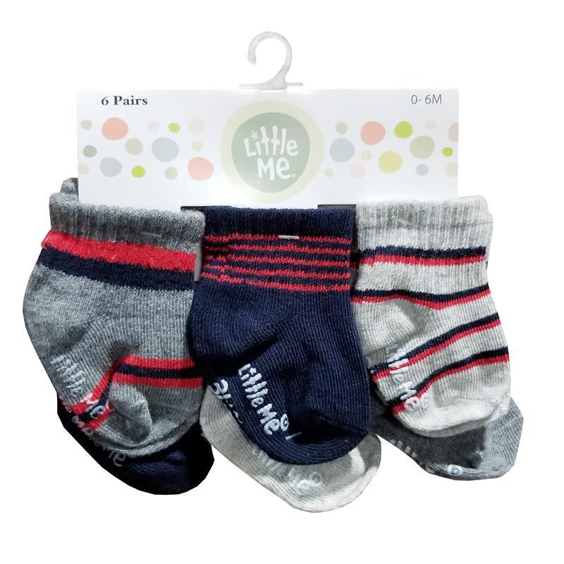 Little Me Boy 6-Pack Flat Knit Non-Slip Socks - Blue/Grey/Red Image 1