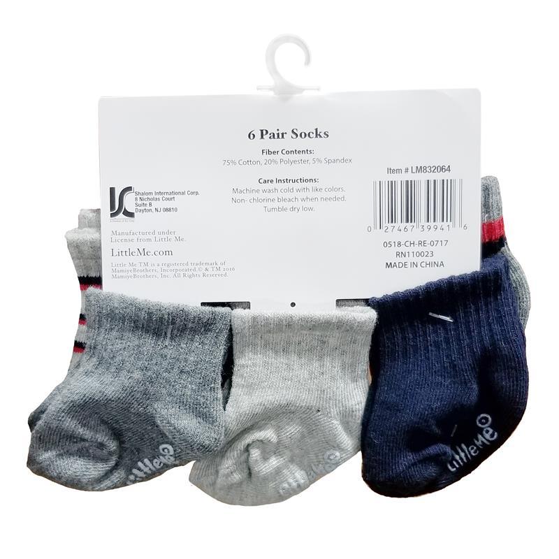 Little Me Boy 6-Pack Flat Knit Non-Slip Socks - Blue/Grey/Red Image 3