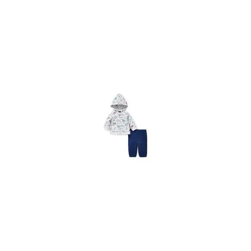 Little Me- Dino Hood Cardigan Set, Blue Image 1