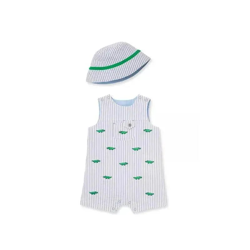 Little Me Gator Sunsuit & Hat - Grey  Image 1