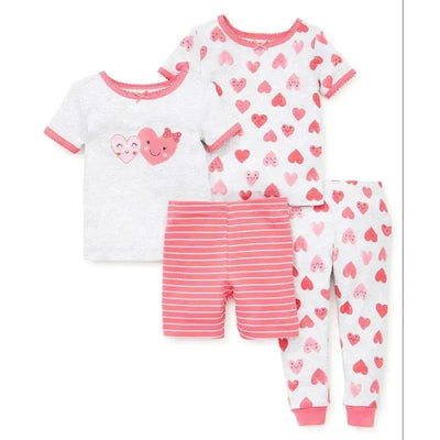 Little Me - Hearts 4 Pieces Cotton Pajamas, Heather Gray Image 1