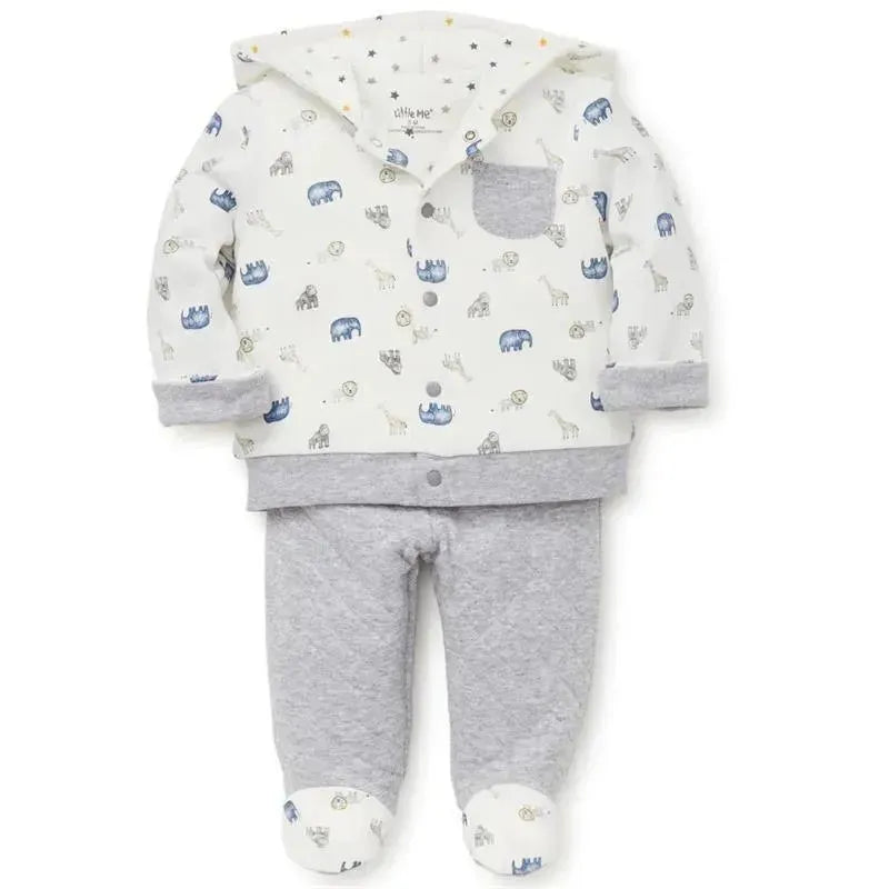 Little Me Jaunty Jungle Hoodie Set Heather Grey Image 2