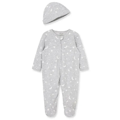 Little Me - Moon & Stars Footie, Grey Image 1
