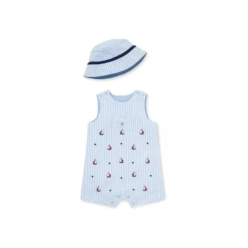 Little Me Sailboat Sunsuit & Hat - Blue Image 1