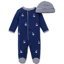 Little Me - Sailboats Footie & Hat, Navy Image 1