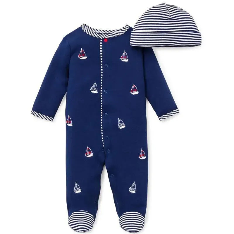 Little Me - Sailboats Footie & Hat, Navy.