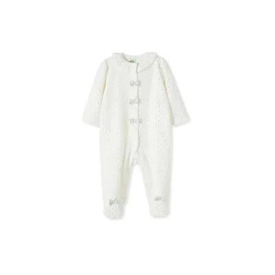 Little Me - Silver Dots Velour Footie, Ivory Image 1