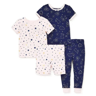 Little Me - Stars 4 Pieces Cotton Pajamas, Pink Multi Image 1