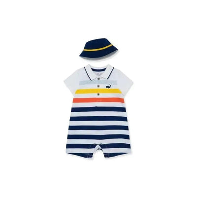 Little Me Striped Whale Romper - Blue Image 1
